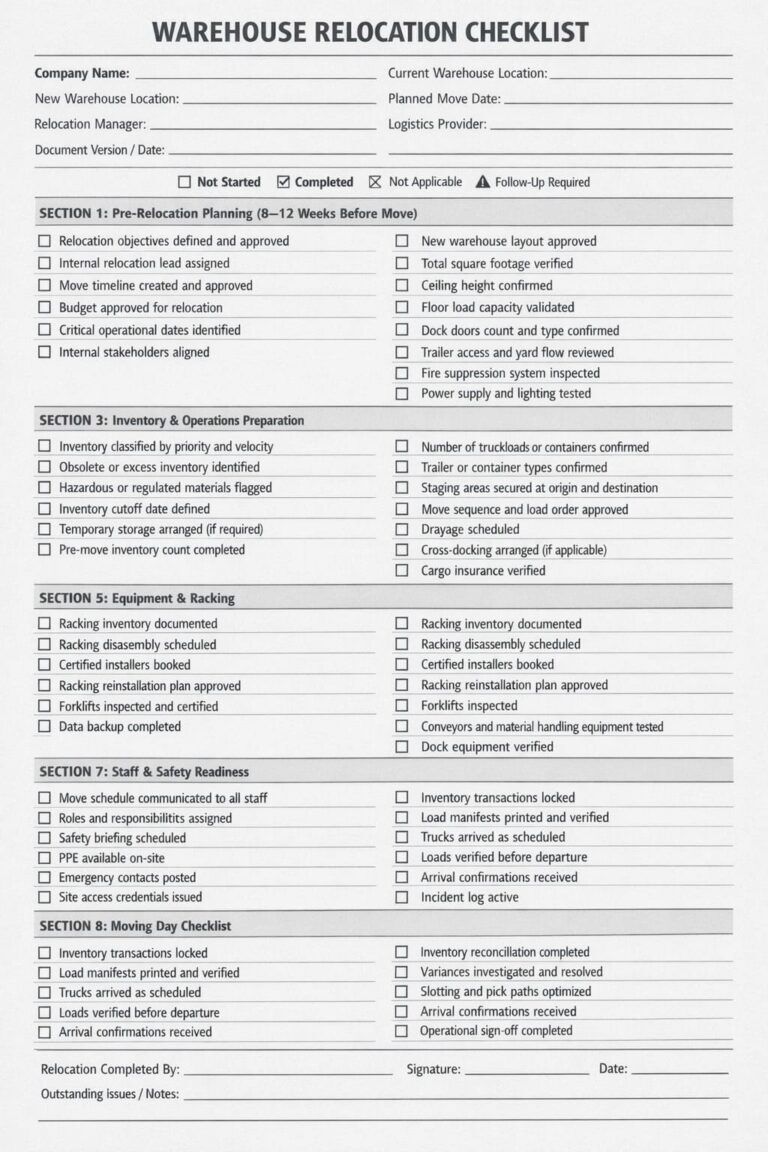 Material Relocation Form Warehouse Relocation Checklist: Step-by-Step Guide for 2026